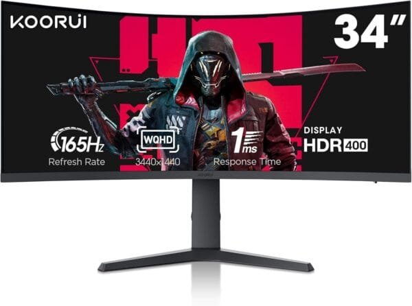 KOORUI 34” Ultrawide Curved Gaming Monitor – 144Hz, 1ms, FreeSync & G-Sync – Immersive Gaming & Streaming Monitor