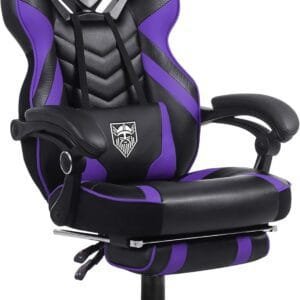 "Vonesse Gaming Chair – Ergonomic Reclining Gamer Chair with Footrest & Massage Lumbar Support (Purple/Black)"