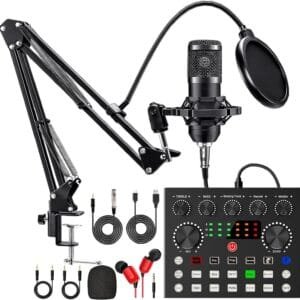 Podcast Equipment Bundle – Condenser Microphone, Adjustable Boom Arm, Pop Filter & Shock Mount for Podcasting, Streaming, & Recording