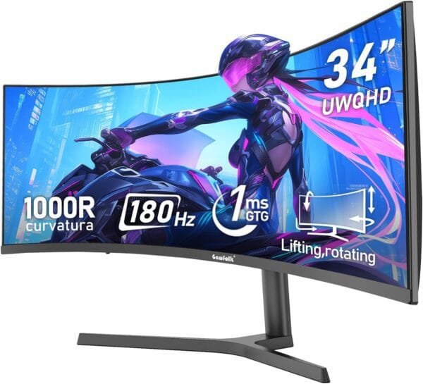 Gawfolk 34 Inch Ultrawide Curved 180Hz Gaming Monitor